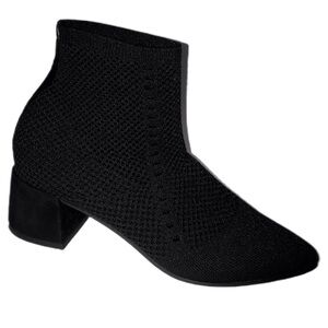 Eileen Fisher Black Purl Pointy Toe Slip-on Ankle Boot 8 Stretch Knit Block Heel